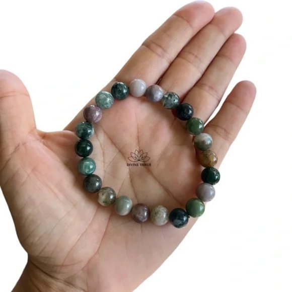 Indian Agate Beaded Stretch Bracelet - Picture 2 of 4